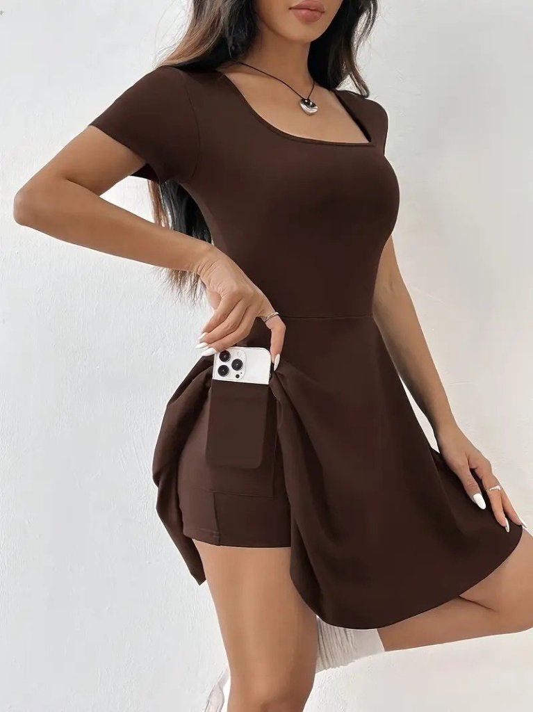 Mamo Kahve Mini Cepli Elbise - Mamo kadın butik elbise