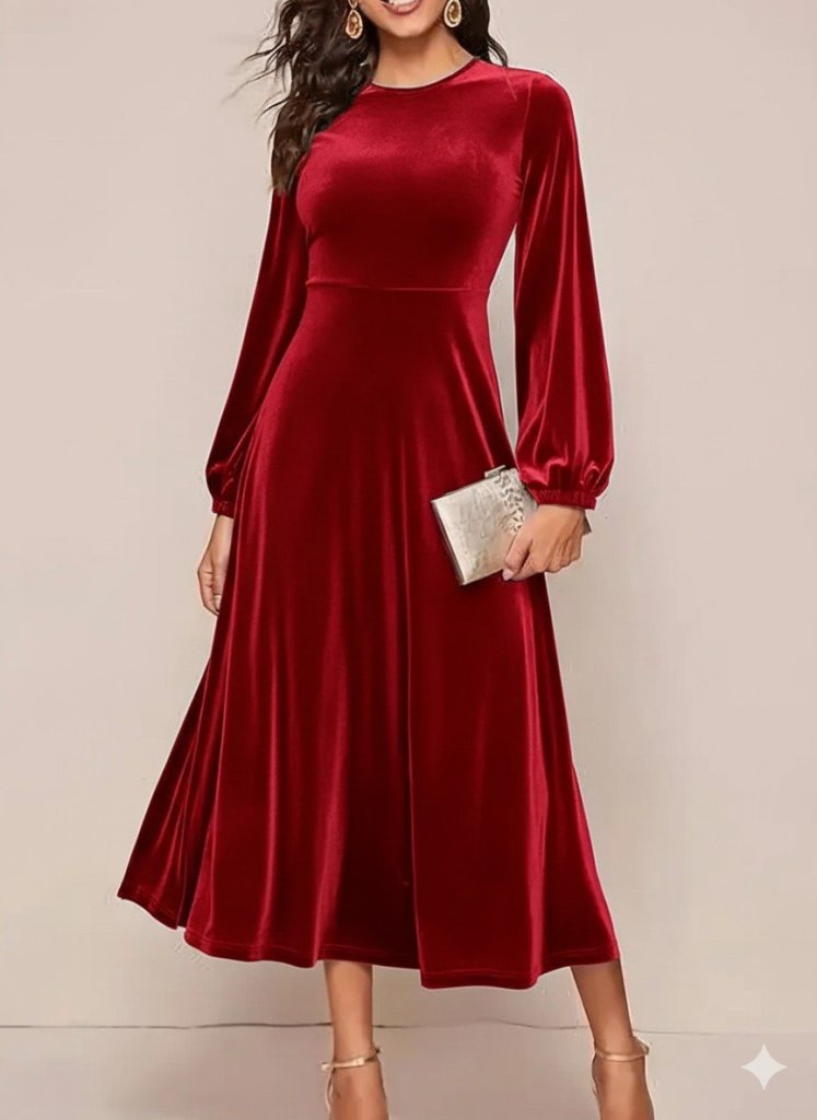 Mamo Bordo Midi Elbise - Mamo kadın butik elbise