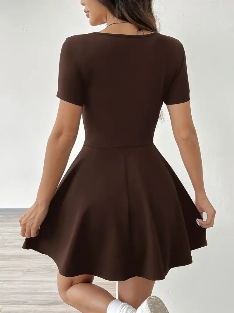 Mamo Kahve Mini Cepli Elbise - Mamo kadın butik elbise