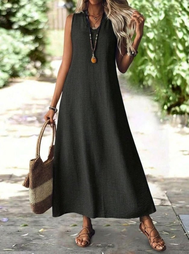 Mamo Siyah Uzun Askılı V Yaka Elbise - Mamo kadın butik elbise