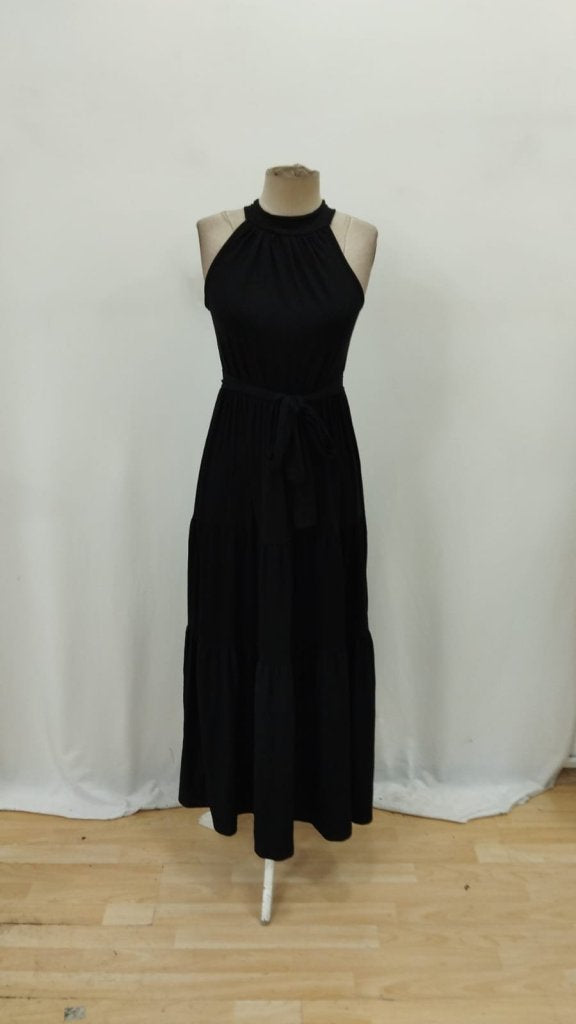 Mamo Siyah Halter Yaka Desenli Elbise - Mamo kadın butik elbise