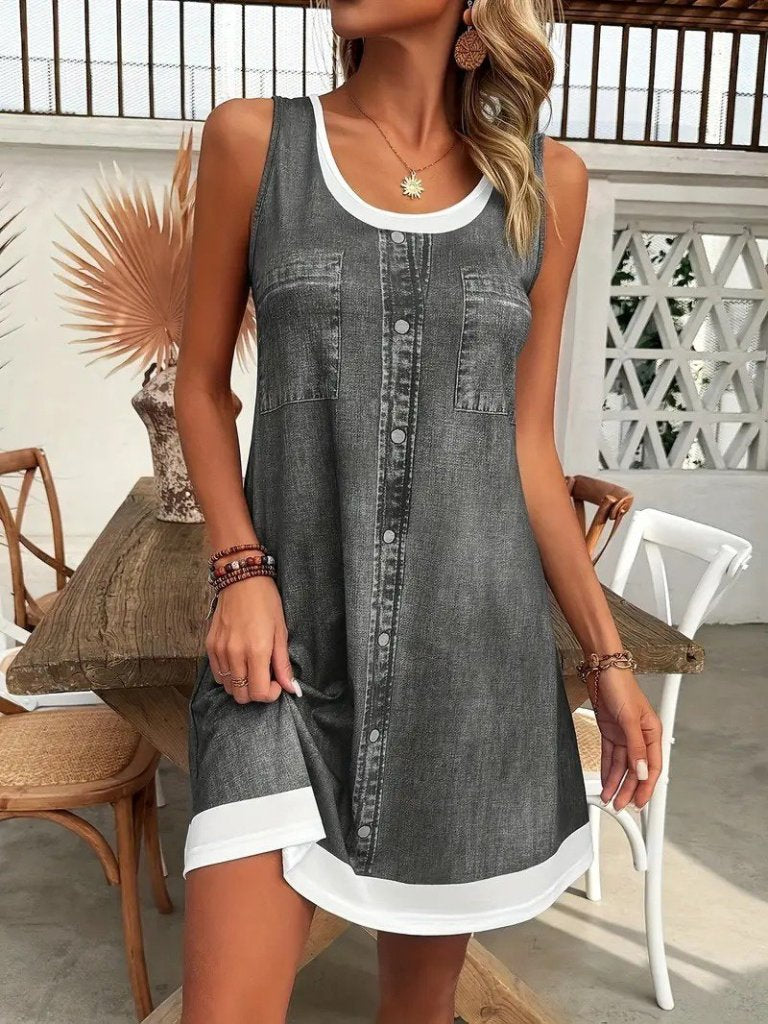 Mamo Gri Mini Askılı Elbise - Mamo kadın butik elbise
