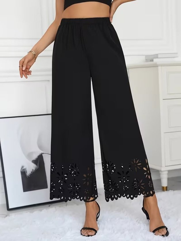 Mamo Siyah Sim Detaylı Desenli Krep Pantolon - Mamo kadın butik alt giyim
