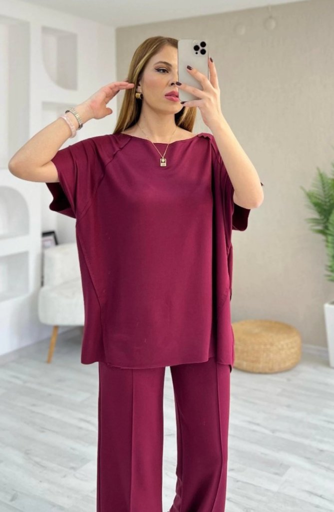 Mamo Bordo Viskon Takım - Mamo kadın butik takım