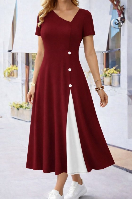 Mamo Bordo Mini Sim Detaylı Viskon Elbise - Mamo kadın butik elbise
