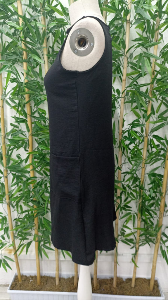 Mamo Siyah Askılı Cepli Keten Elbise - Mamo kadın butik elbise