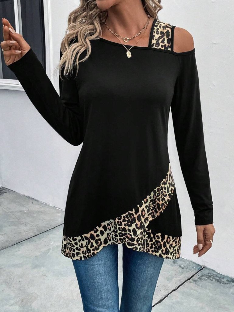 Mamo Siyah Askılı Leopar Desenli Viskon Bluz - Mamo kadın butik bluz
