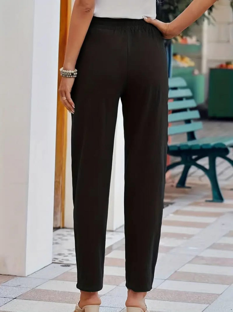 Mamo Siyah Keten Rahat Kesim Pantolon - Mamo kadın butik alt giyim