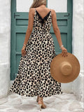 Mamo Leopar Askılı V Yaka Yırtmaç Detaylı Elbise - Mamo kadın butik elbise