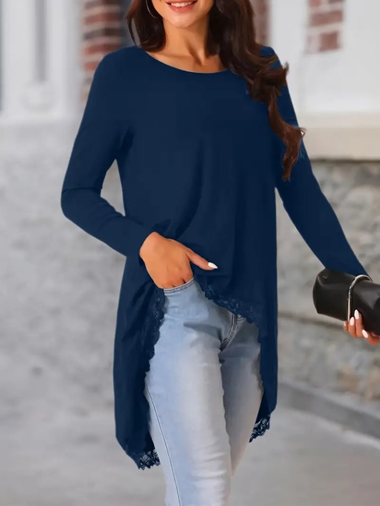 Mamo Lacivert Dantel Detaylı Sim Detaylı Viskon Bluz - Mamo kadın butik bluz