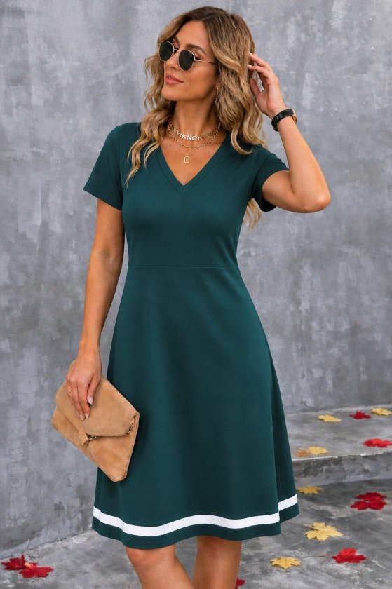 Mamo Yeşil V Yaka Krep Etek - Mamo kadın butik alt giyim
