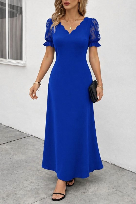 Mamo Saks Mavi Mini V Yaka Elbise - Mamo kadın butik elbise