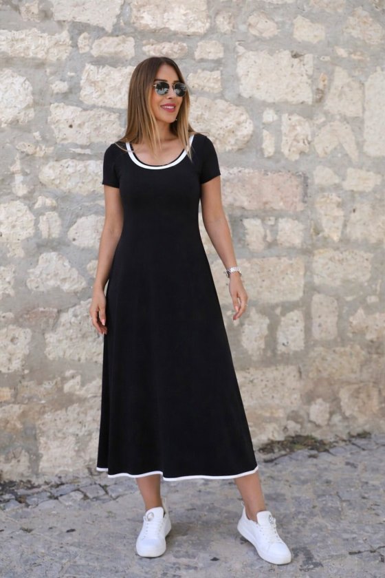 Mamo Siyah Mini Viskon Elbise - Mamo kadın butik elbise