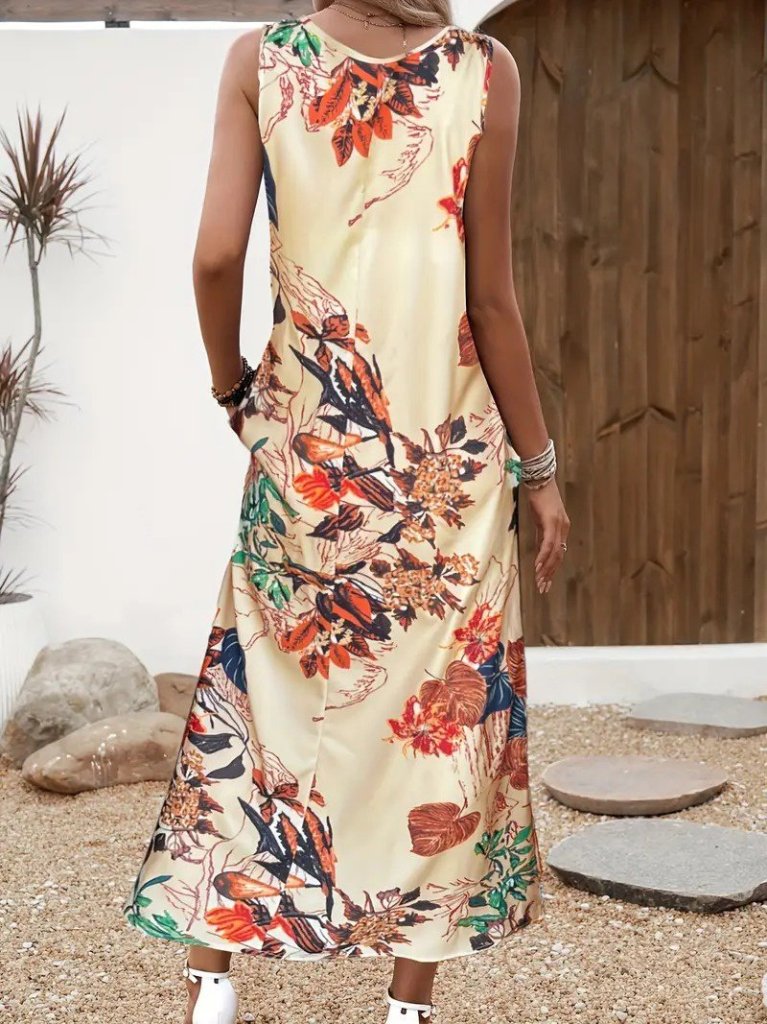 Mamo Desenli Askılı Cepli Elbise - Mamo kadın butik elbise