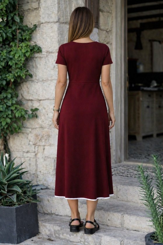 Mamo Bordo Mini Viskon Elbise - Mamo kadın butik elbise