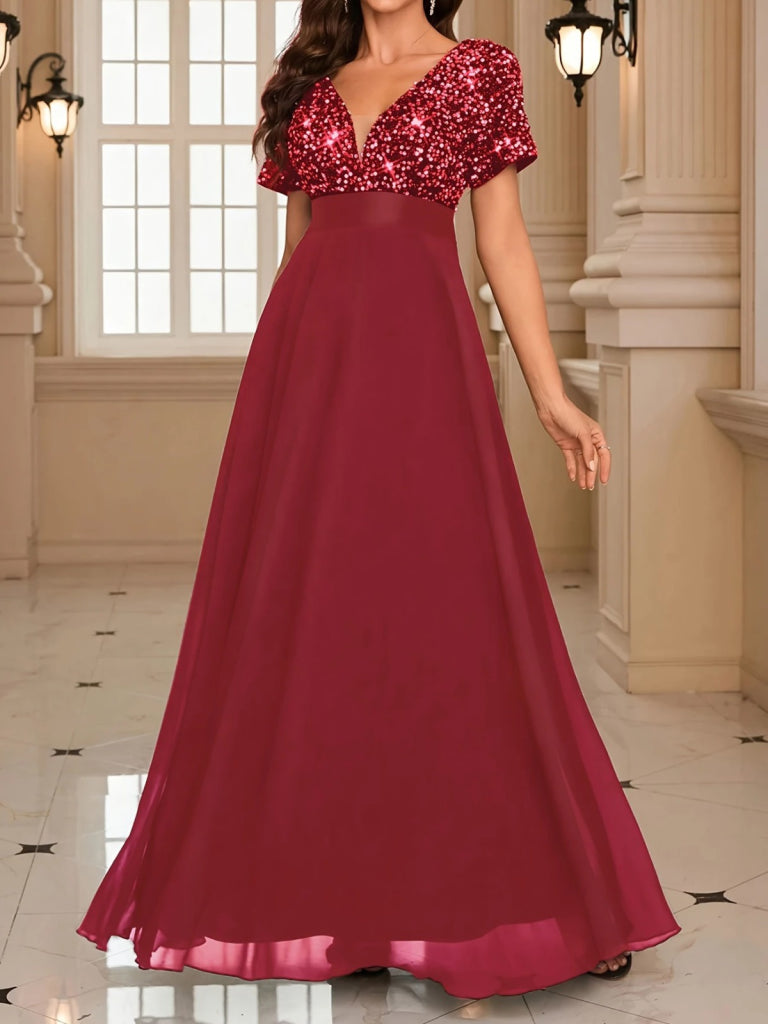 Mamo Kırmızı Mini V Yaka Payet Detaylı Elbise - Mamo kadın butik elbise