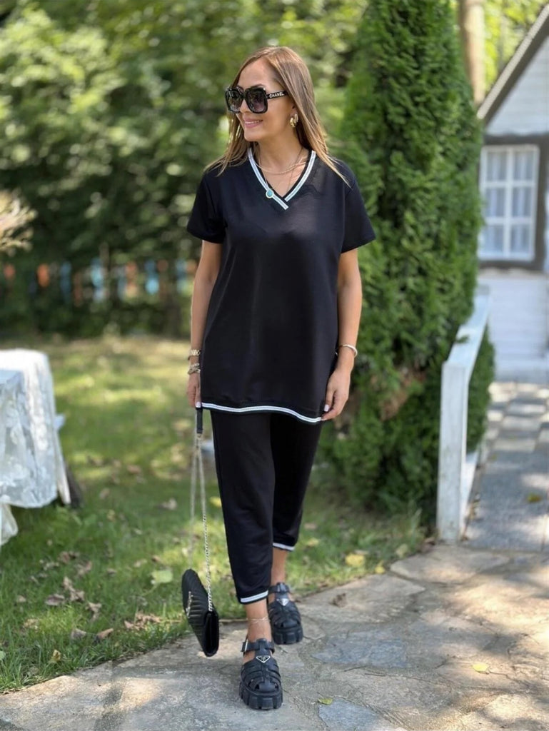 Mamo Siyah V Yaka Takım - Mamo kadın butik takım
