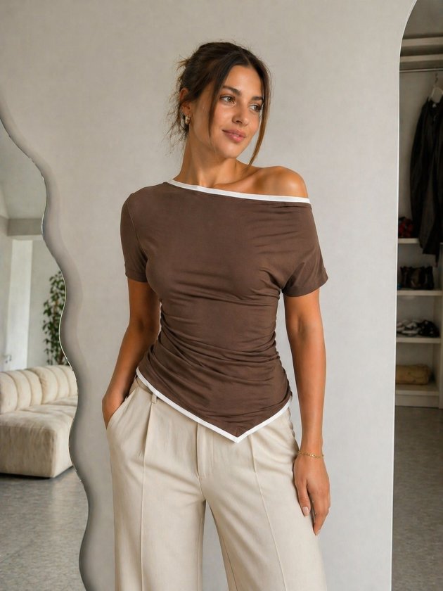 Mamo Kahverengi Şık Bluz - Mamo kadın butik bluz