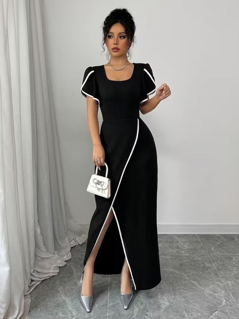 Mamo Siyah Mini Sim Detaylı Krep Elbise - Mamo kadın butik elbise