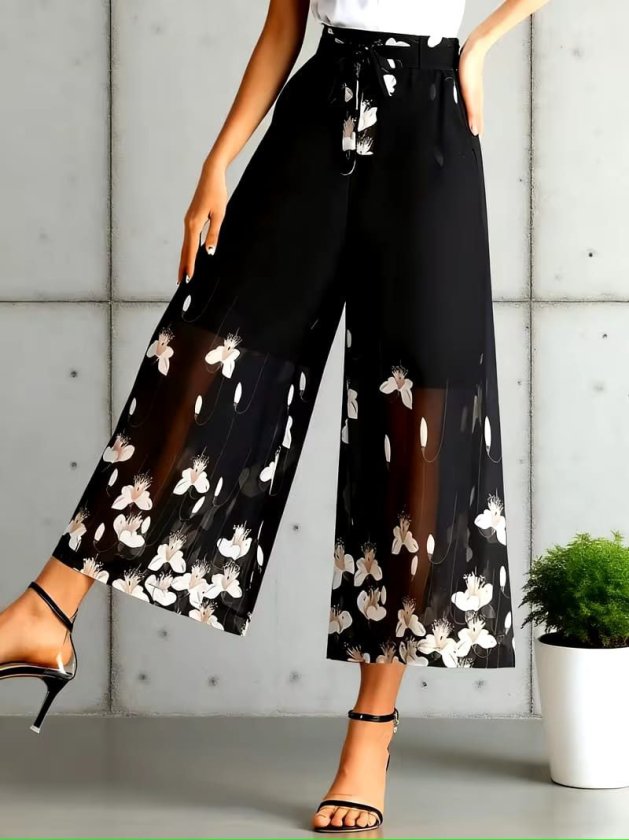 Mamo Siyah Askılı Kuşaklı Şifon Pantolon - Mamo kadın butik alt giyim