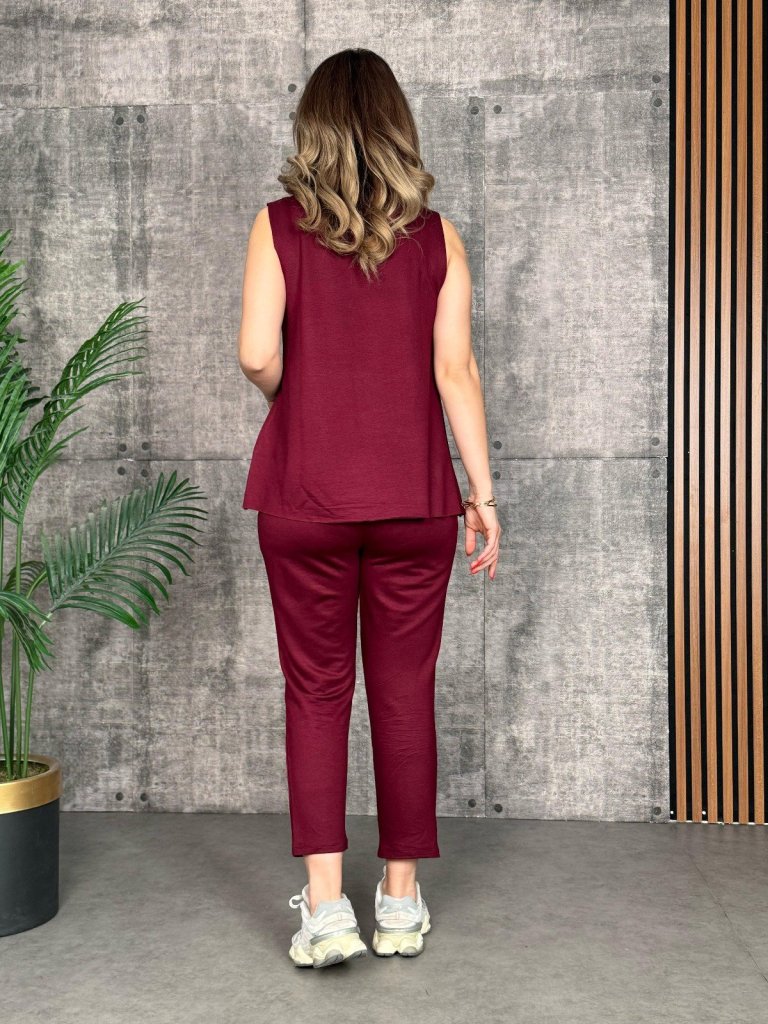 Mamo Bordo Askılı Viskon Takım - Mamo kadın butik takım
