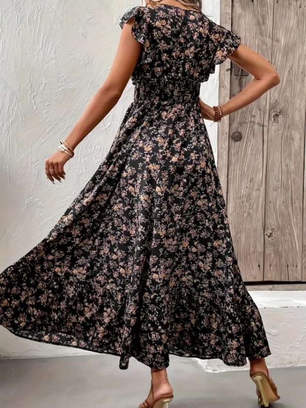 Mamo Siyah Mini Kruvaze Desenli Elbise - Mamo kadın butik elbise