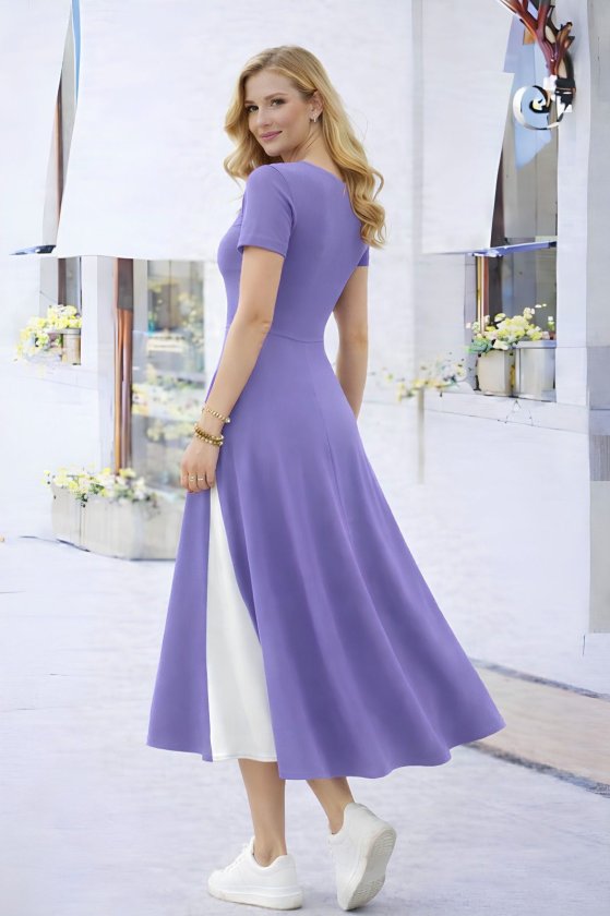 Mamo Lila Mini Sim Detaylı Viskon Elbise - Mamo kadın butik elbise