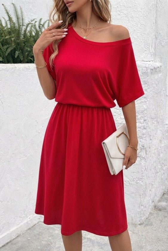 Mamo Kırmızı Mini Viskon Elbise - Mamo kadın butik elbise