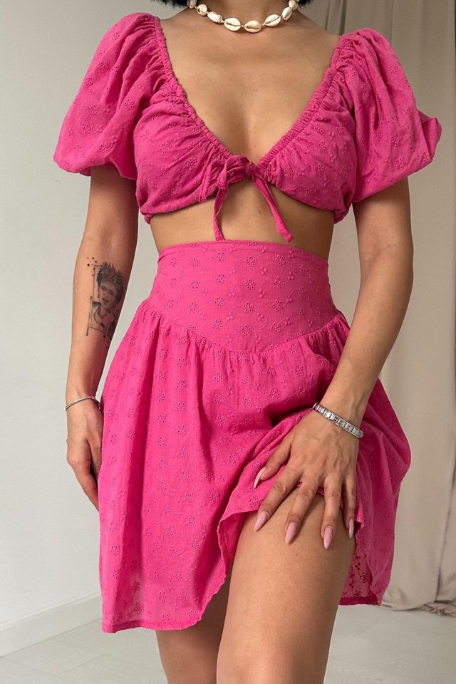 Mamo Fuşya Crop Takım - Mamo kadın butik takım