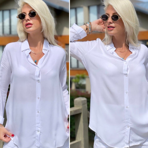 Mamo Beyaz Viskon Gömlek - Mamo kadın butik üst giyim
