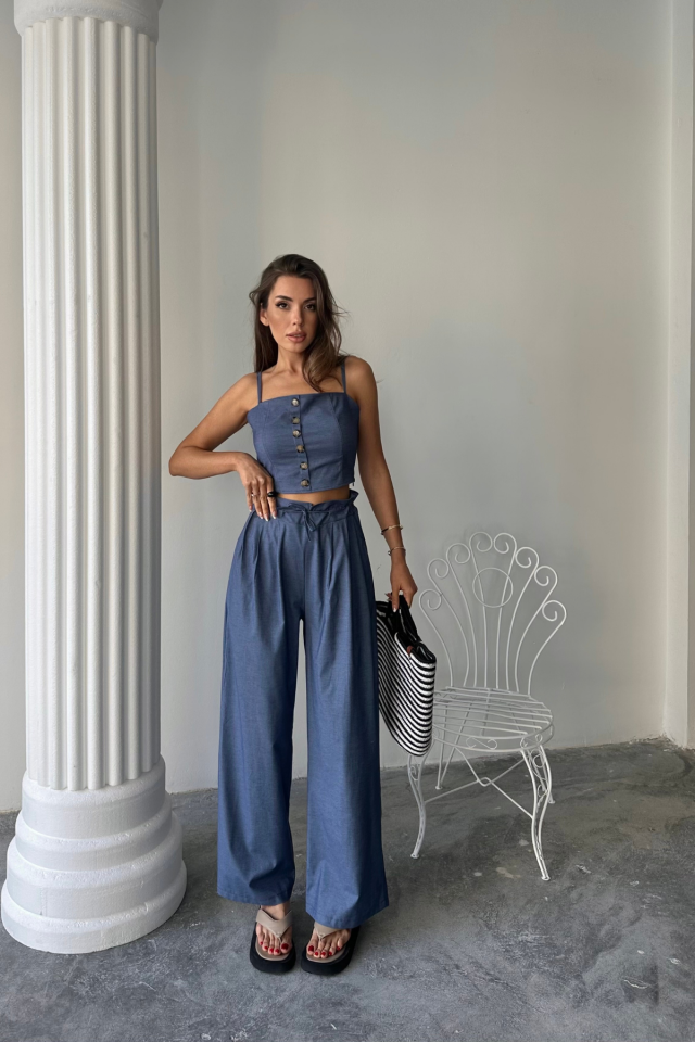Mamo İndigo Askılı Crop Takım - Mamo kadın butik takım