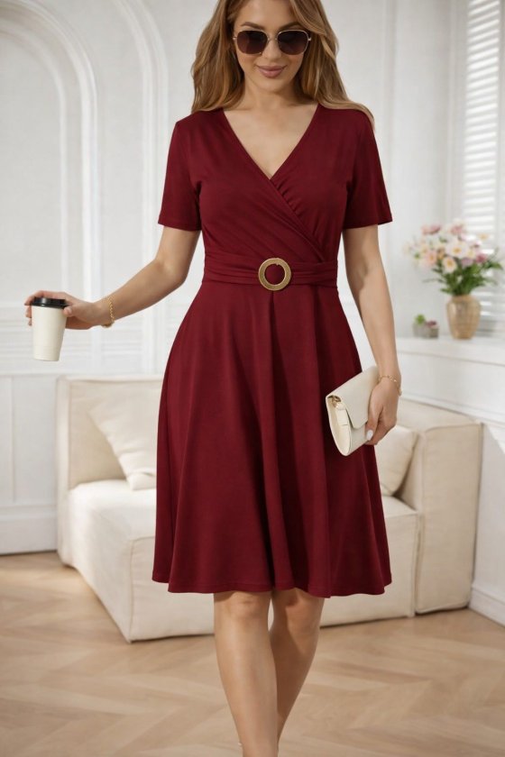 Mamo Bordo Mini Kruvaze Viskon Elbise - Mamo kadın butik elbise