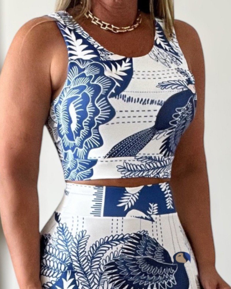 Mamo Desenli Yırtmaç Detaylı Crop Takım - Mamo kadın butik takım